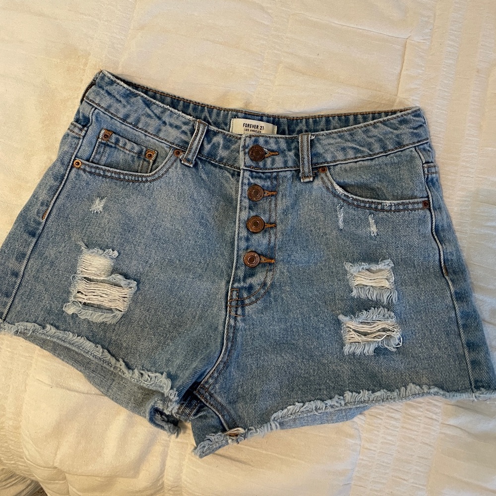 Medium Wash Button Up High Waisted Short